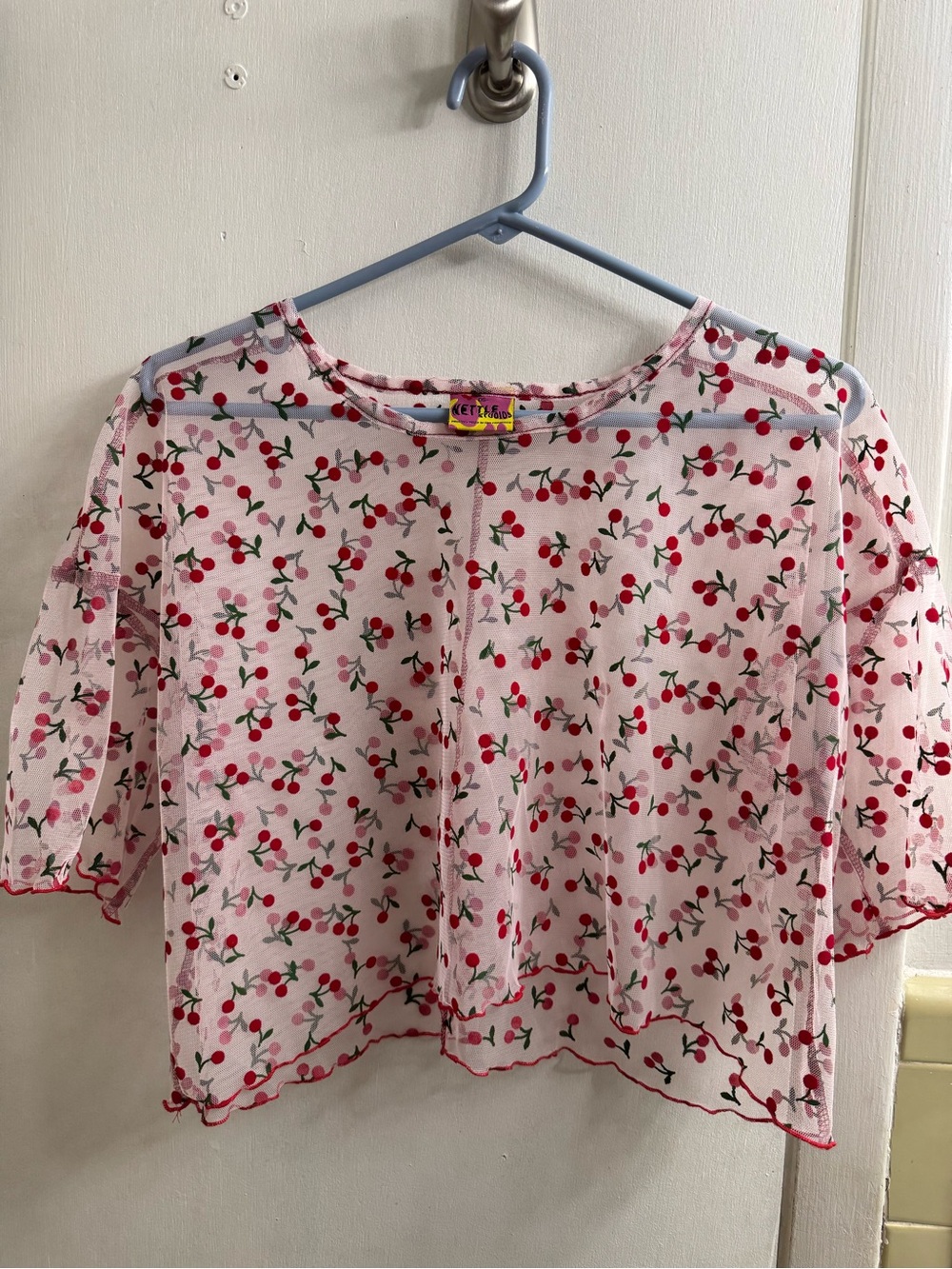 Nettle Studios - Cherry Mesh Boxy Crop Top - OS-